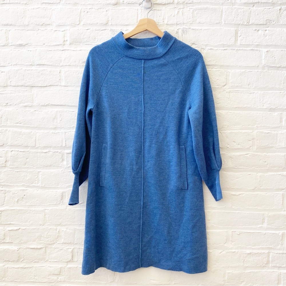 Ann Mashburn || Mock‎ Neck Merino Sweater Dress Blue XS